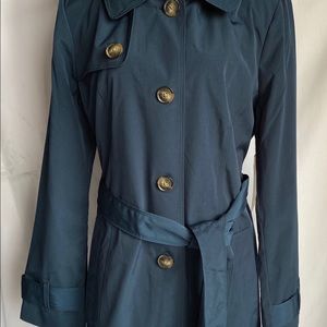 London Fog trench coat lined hood belt